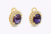 9.00 Carats Total Oval Cut Amethyst with Round Diamond Halo Clip-on Earrings in Yellow Gold