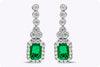 1.02 Carats Total Emerald Cut Emerald with Diamond Halo Dangle Earrings in White Gold