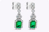 1.02 Carats Total Emerald Cut Emerald with Diamond Halo Dangle Earrings in White Gold