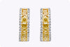 2.66 Cushion Cut Fancy Yellow and White Diamond Pave Hoop Earrings in White Gold