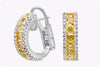 2.66 Cushion Cut Fancy Yellow and White Diamond Pave Hoop Earrings in White Gold