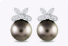 12mm Black Tahitian Pearls with Diamond Omega Clip Earrings in White Gold