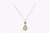 GIA Certified 3.12 Carats Light Brown Pear Shape Diamond Halo Drop Pendant Necklace in Two Tone