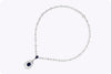 4.29 Carat Blue Sapphire with Diamond Halo Drop Necklace in White Gold