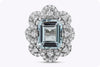 5.37 Carats Emerald Cut Aquamarine with Diamond Flower Cocktail Ring in White Gold