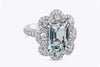 5.37 Carats Emerald Cut Aquamarine with Diamond Flower Cocktail Ring in White Gold