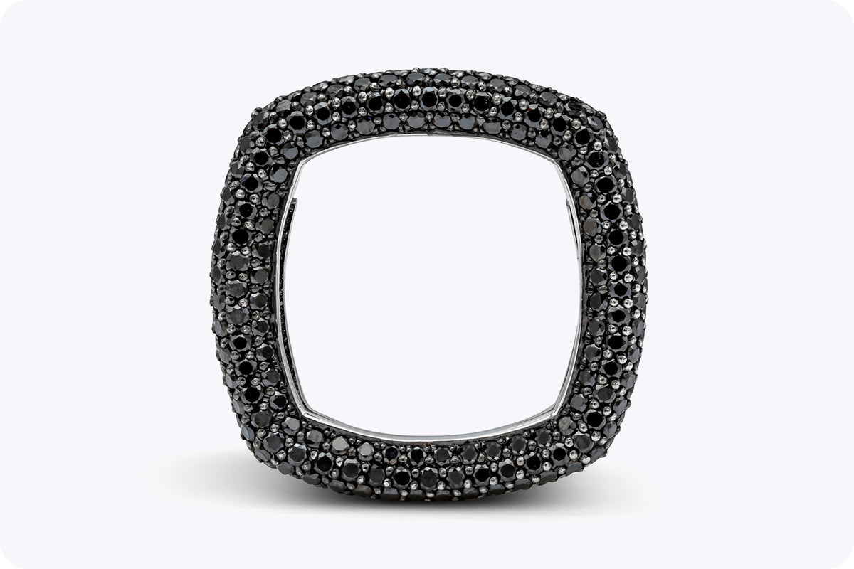 3.68 Carat Round Black Diamond Square Pave Ring