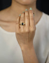 2.50 Carat Cabochon Sapphire and Diamond Three Stone Fashion Ring in Yellow Gold