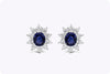 4.43 Carats Cushion Cut Blue Sapphire Halo Omega Clip Studs Earrings in White Gold
