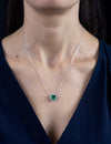C. Dunaigre Certified 2.33 Carat Total Colombian Emerald Halo Pendant Necklace in White Gold and Platinum