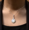 10.70 Carat White Moonstone with Round Diamonds Pendant Necklace in White Gold