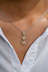 1.75 Total Carat Three Stone Heart Shape Diamond Pendant Necklace