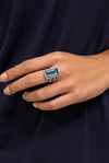 9.17 Carats Elongated Emerald Cut Aquamarine Gemstone Fashion Ring in Platinum