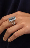 9.17 Carats Elongated Emerald Cut Aquamarine Gemstone Fashion Ring in Platinum