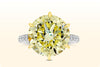 GIA Certified 10.02 Carat Round Cut Fancy Intense Yellow Diamond Pave Engagement Ring in Two Tone