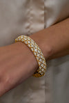6.64 Carat Total Round Diamond in Floral Design Bangle Fashion Bracelet in Yellow Gold