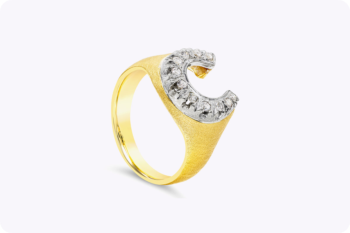 0.40 Diamonds on Yellow Gold Horseshoe Design Ring Roman Malakov