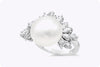 2.37 Carats Total Cluster Diamond and White Pearl Cocktail Ring in White Gold