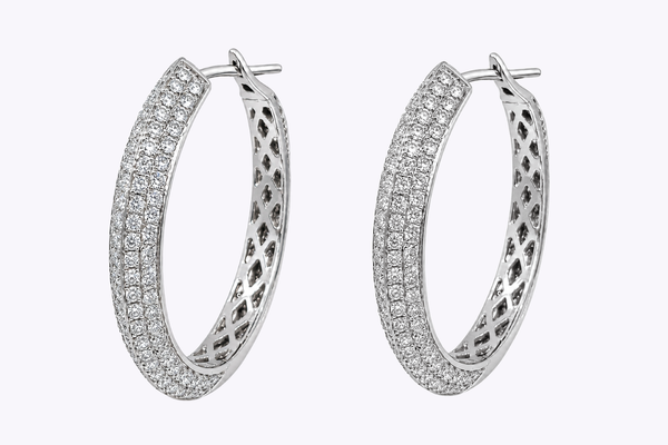 2.89 Carats Total Round Brilliant-Cut Diamond Pave-Set Hoop Earrings in White Gold
