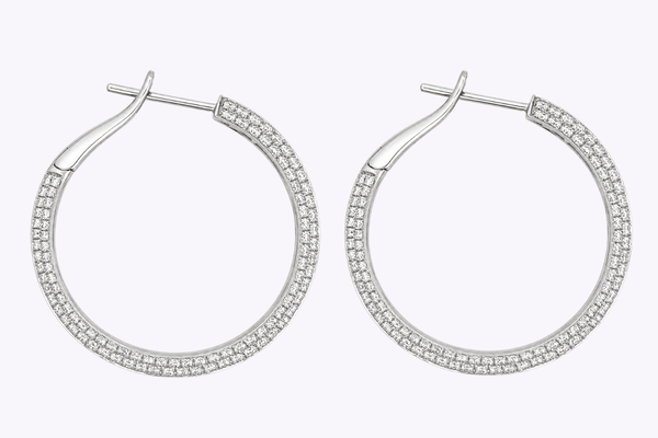 2.89 Carats Total Round Brilliant-Cut Diamond Pave-Set Hoop Earrings in White Gold