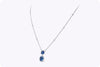 3.49 Carat Total Oval Cut Blue Sapphire and Diamonds Halo Drop Pendant Necklace