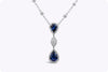 2.79 Carats Total Pear Shape Blue Sapphire and Diamonds Halo Drop Pendant Necklace