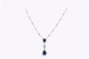 2.79 Carats Total Pear Shape Blue Sapphire and Diamonds Halo Drop Pendant Necklace