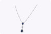 2.79 Carats Total Pear Shape Blue Sapphire and Diamonds Halo Drop Pendant Necklace