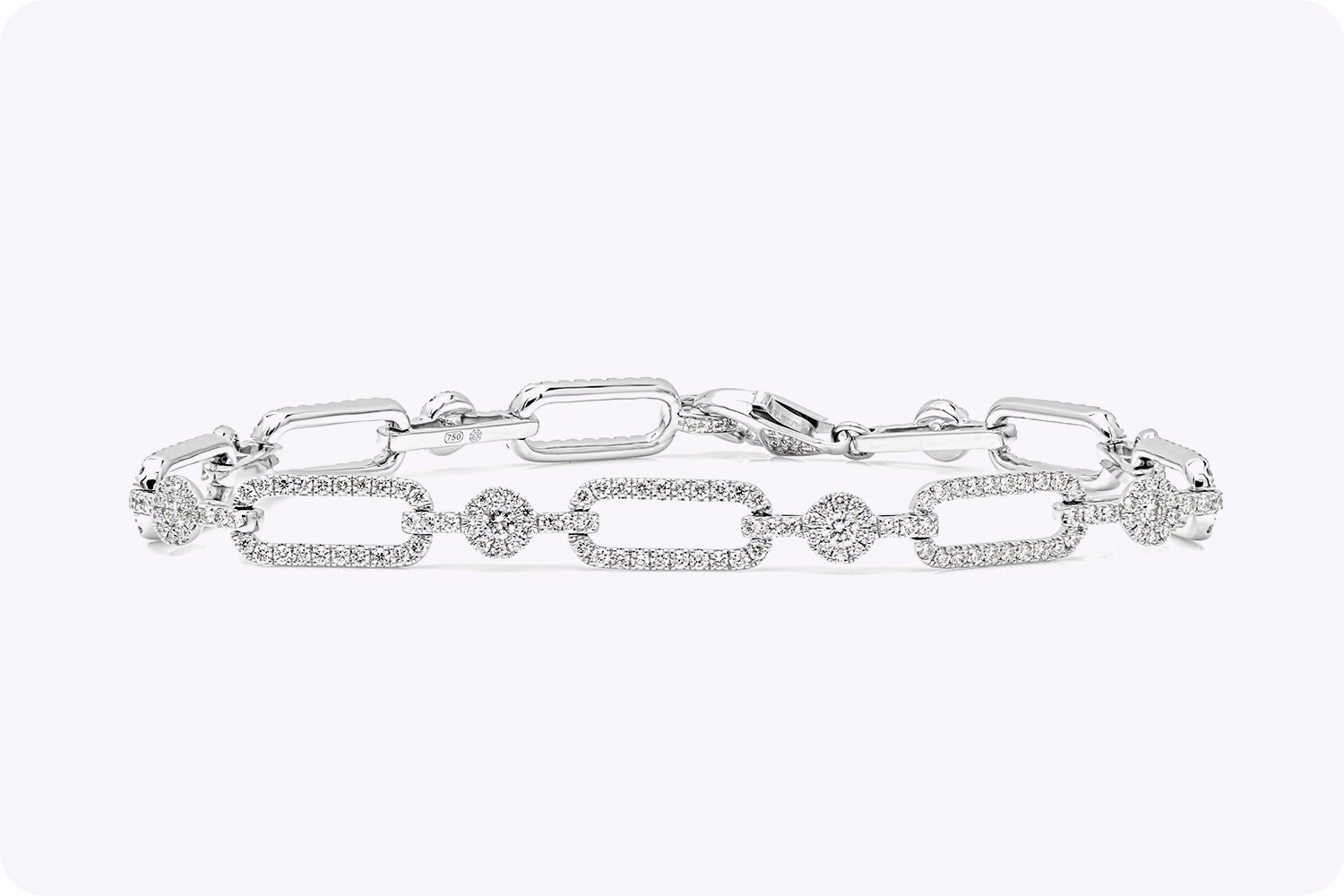 2.01 Carats Total Brilliant Round Cut Diamond Open-Work Design Link Bracelet in White Gold