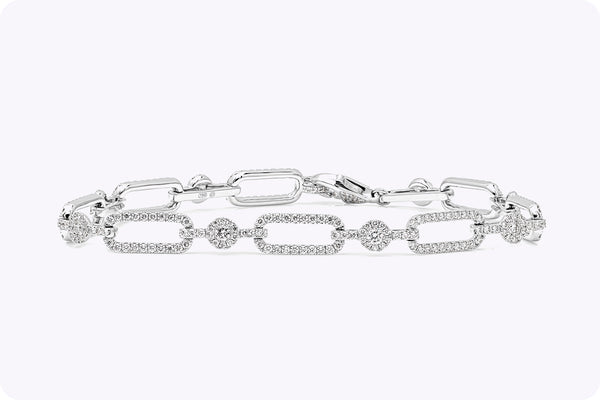 2.01 Carats Total Brilliant Round Cut Diamond Open-Work Design Link Bracelet in White Gold