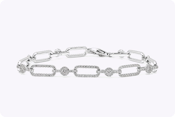 2.01 Carats Total Brilliant Round Cut Diamond Open-Work Design Link Bracelet in White Gold