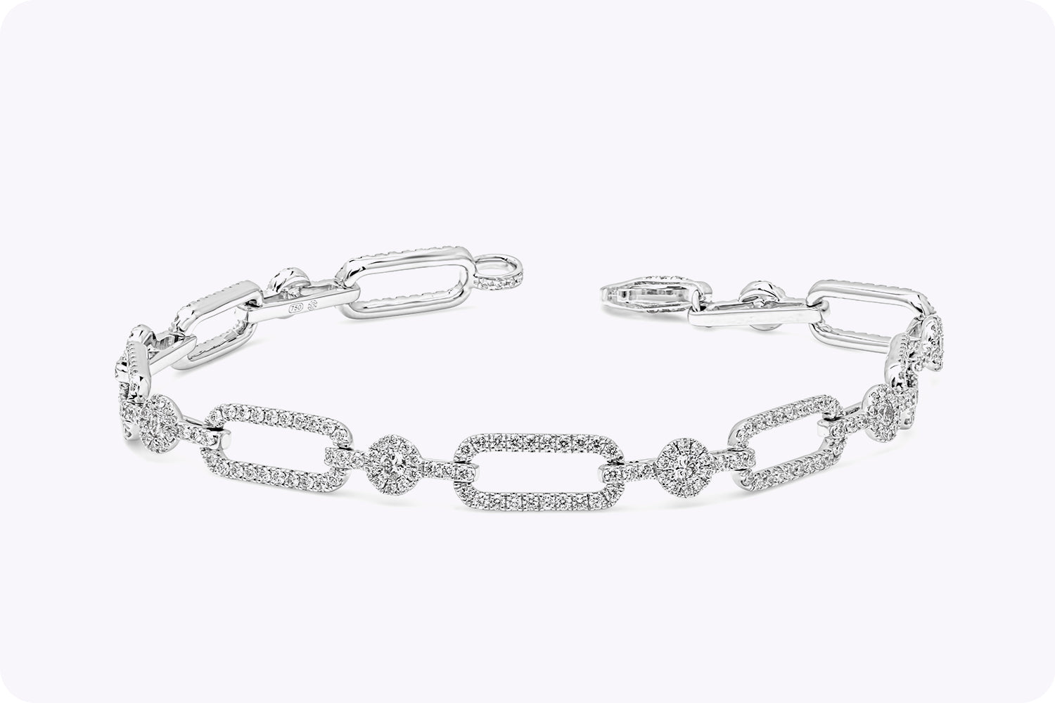 2.01 Carats Total Brilliant Round Cut Diamond Open-Work Design Link Bracelet in White Gold