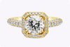 GIA Certified 1.99 Carats Brilliant Round Cut Diamond halo Engagement Ring with Side Stones in Yellow Gold