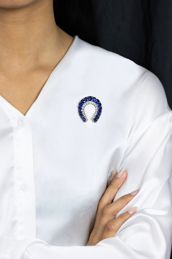 Antique Blue Sapphire and Diamond Horseshoe Brooch