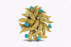 18 Karat Yellow Gold Cabochon Turquoise and Diamond Brooch
