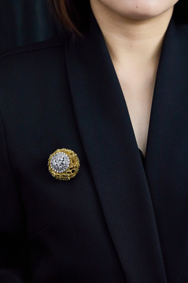 4.50 Carat Mixed-Cut Diamond Floral Brooch in Yellow Gold