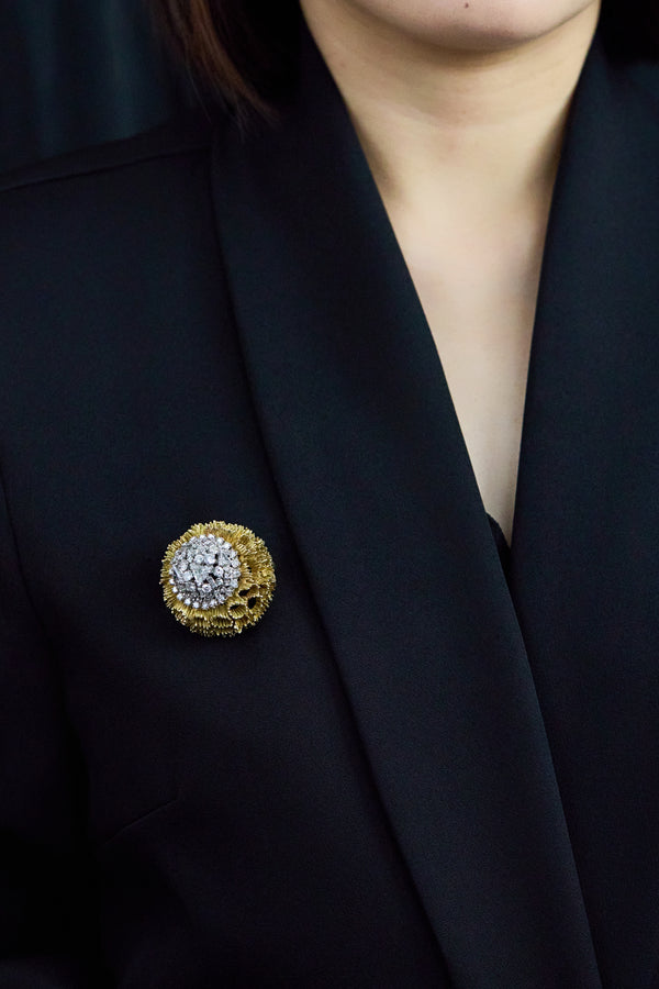 4.50 Carat Mixed-Cut Diamond Floral Brooch in Yellow Gold