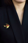 Angel Fish Diamond Brooch in Enamel & Yellow Gold
