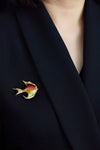 Angel Fish Diamond Brooch in Enamel & Yellow Gold