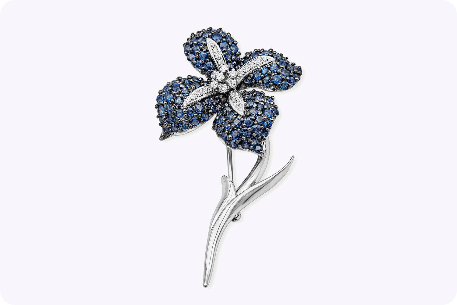 5.54 Carat Blue Sapphire and Diamond Flower Brooch