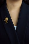 Antique Man With A Sword Enamel Brooch in Yellow Gold