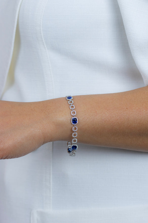 Cushion Cut Sapphire Tennis Bracelet  in White Gold
