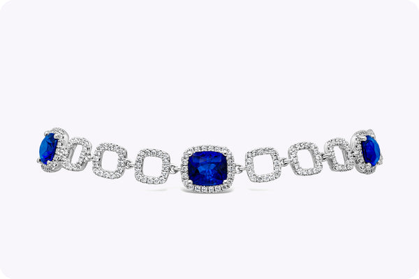 5.09 Carats Total Cushion Cut Sapphire Tennis Bracelet with Diamonds in White Gold