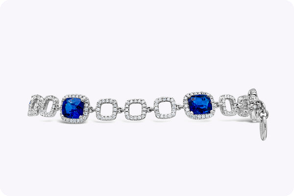 5.09 Carats Total Cushion Cut Sapphire Tennis Bracelet with Diamonds in White Gold