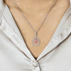 0.30 Carats Pear Shape Fancy Purple Pink Diamond Double Halo Pendant Necklace in Rose Gold and Platinum