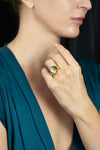 Very Rare 28.30 Carats Cabochon Cat's Eye Chrysoberyl Diamond Cocktail Ring in Yellow Gold