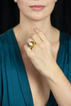 Very Rare 28.30 Carats Cabochon Cat's Eye Chrysoberyl Diamond Cocktail Ring in Yellow Gold