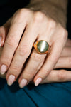 Very Rare 28.30 Carats Cabochon Cat's Eye Chrysoberyl Diamond Cocktail Ring in Yellow Gold