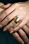 Very Rare 28.30 Carats Cabochon Cat's Eye Chrysoberyl Diamond Cocktail Ring in Yellow Gold