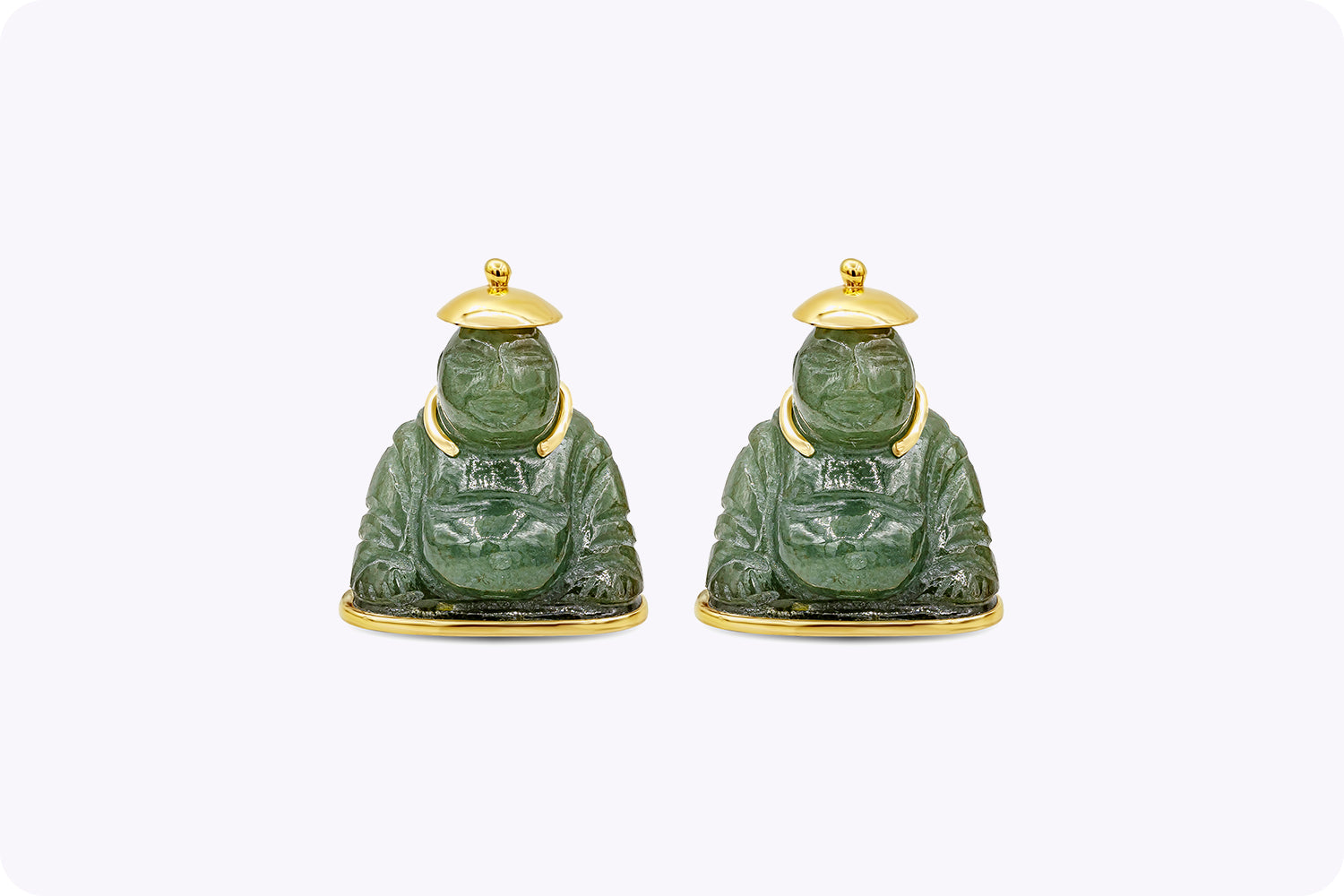 14 Karat Yellow Gold Nephrite Jade Buddha Cufflinks